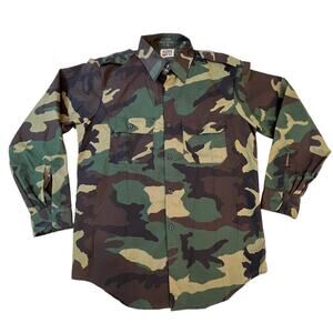 VTG Gung Ho Army Camo Long Sleeve 2 Breast Pockets Button Up Shirt Med 15-15 1/2